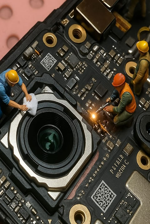 Técnico reparando smartphone